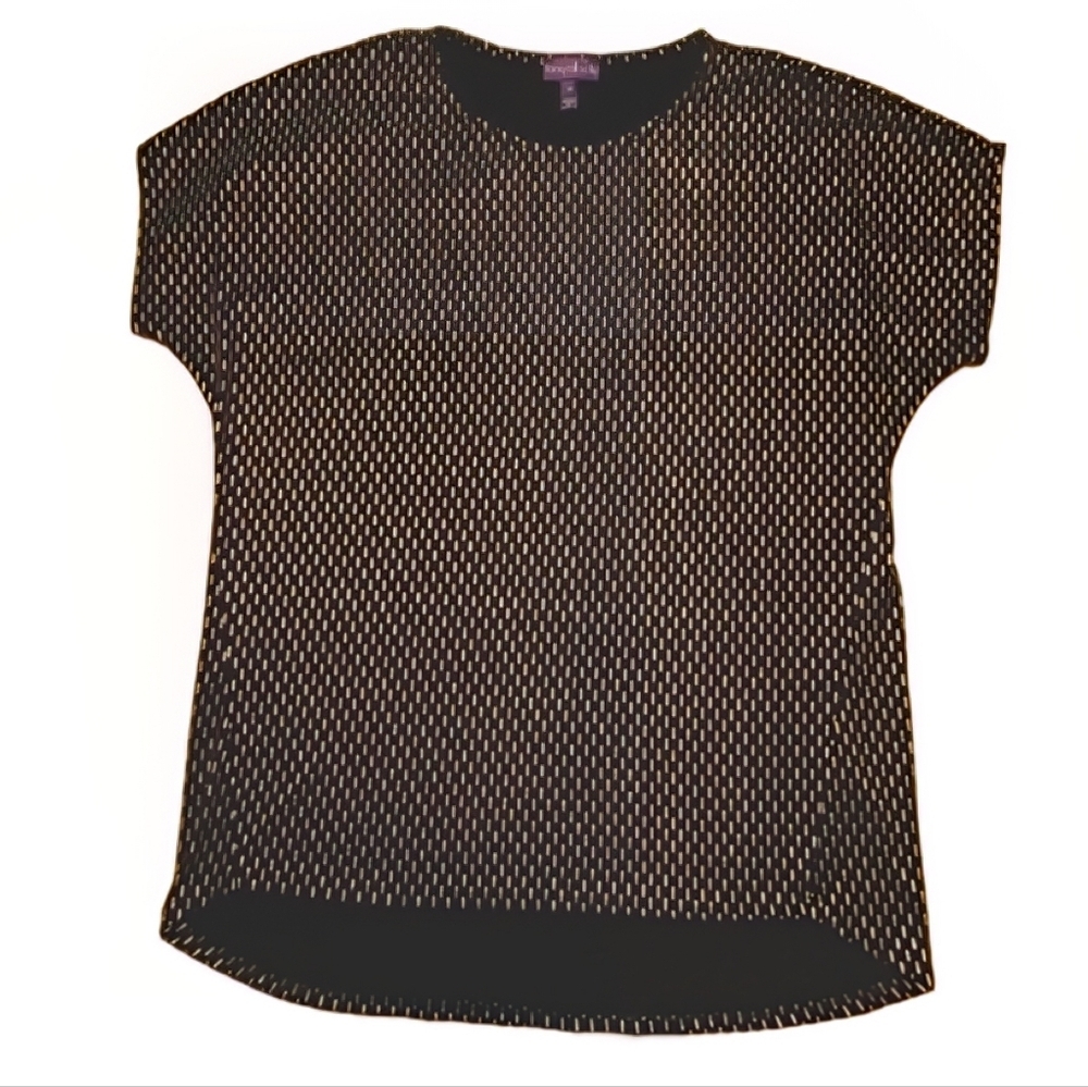 LONG TALL SALLY GOLD METALLIC BLACK TOP SCOOP NECK SHORT SLEEVE WOMENS MEDIUM